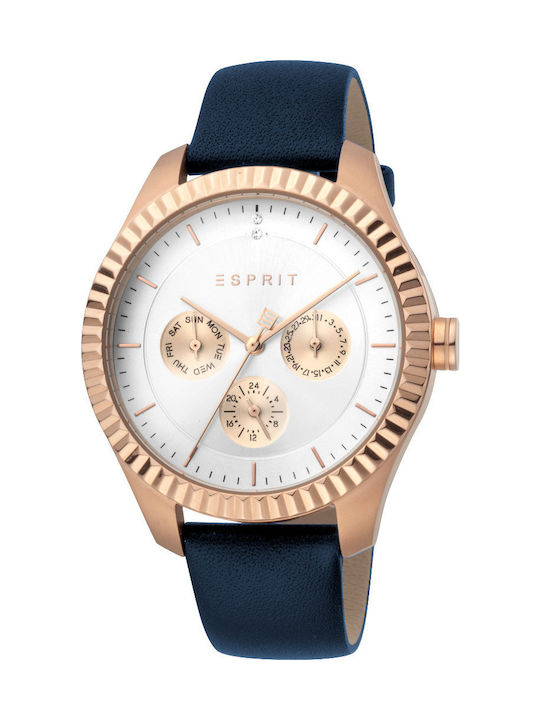 Esprit Uhr Chronograph mit Blau Lederarmband