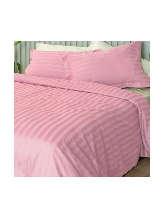 Palamaiki Satin Stripes Σετ Μαξιλαροθήκες Oxford 50x75εκ. Rose