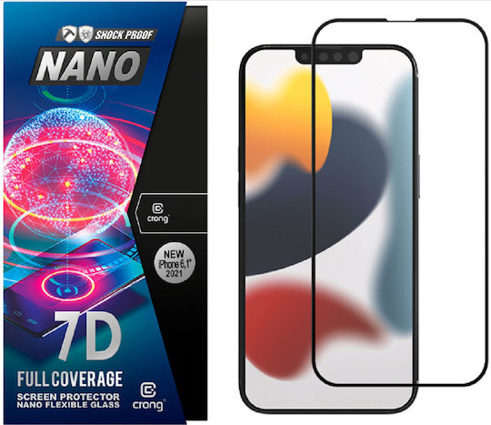 Crong 7D Nano Flexible Black 0.3mm Full Glue Full Face Tempered Glass (iPhone 17e / 16e / 14 / 13 / 13 Pro) CRG-7DNANO-IP13P