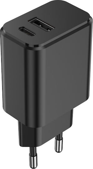 Setty Charger Without Cable with USB-A Port and USB-C Port 20W Power Delivery / Quick Charge 3.0 Whites (GSM106082)