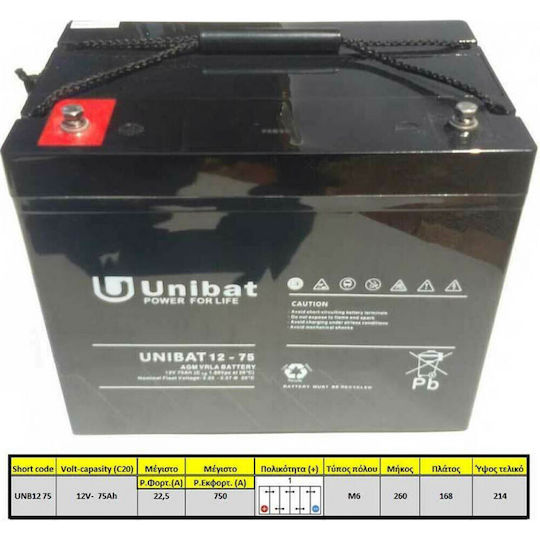 Unibat Photovoltaik-Batterie AGM Versiegelt 12V 65Ah C20