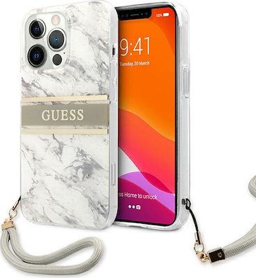 Guess Marble Plastic Back Cover with Strap Gray (iPhone 13 Pro Max)