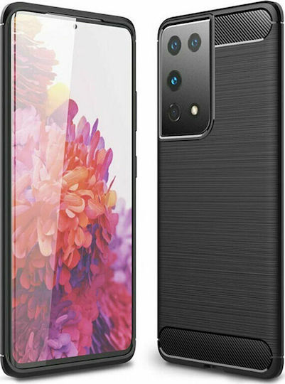 Forcell Brushed Carbon Umschlag Rückseite Silikon Schwarz (Galaxy S21 Ultra 5G)