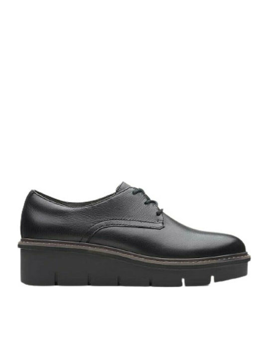 Clarks Airabell Tye Δερμάτινα Ανατομικά Παπούτσια σε Μαύρο Χρώμα