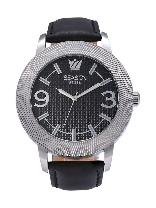 Season Time Ceas Barbati 50mm cu Baterie cu Curea din Piele Neagră