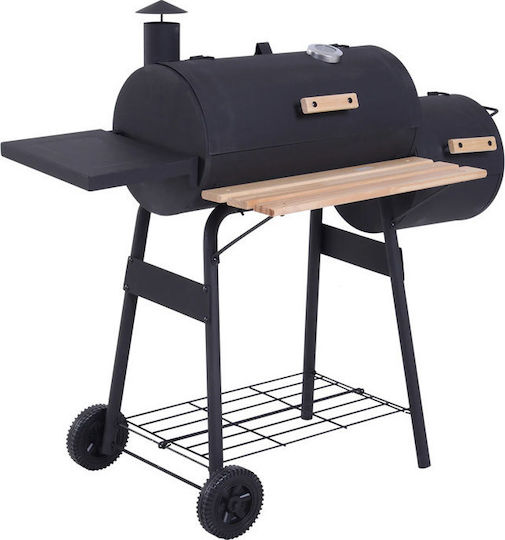 Outsunny Grătar cu Cărbuni cu Termometru și Afumătoare 124cmx53cm
