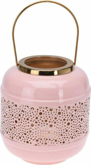 Metallic Tabletop Lantern Open Pink 18x18x21cm