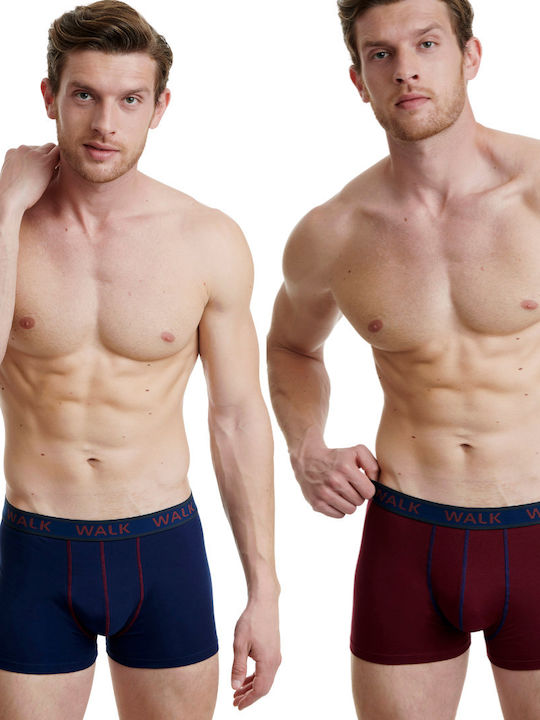 Walk Herren Boxershorts Blue / Bordeaux 2Packung