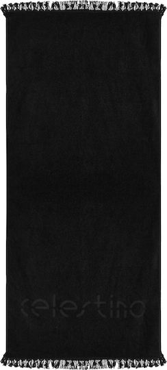 Celestino Cotton Black Beach Towel with Fringes 180x80cm