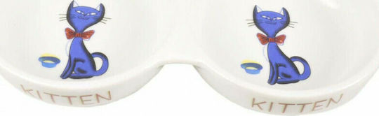 Flamingo Double Kitten Keramik Schalen Futter & Wasser für Katze 2x 24cm in Weiß Farbe