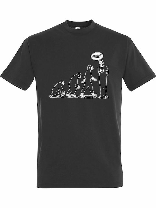 T-shirt unisex "Sheldon Evolution, Bazinga, Big Bang Theory", Dunkelgrau