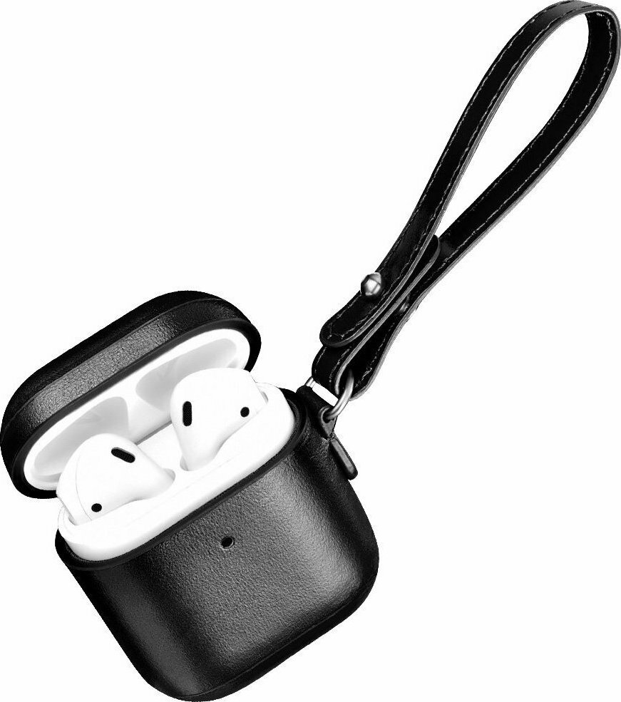 iCarer Vintage Leather with Wrist Strap Lanyard Μαύρο (Apple AirPods