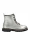 Lelli Kelly Kids Leather Anatomic Military Boots with Zipper Silver