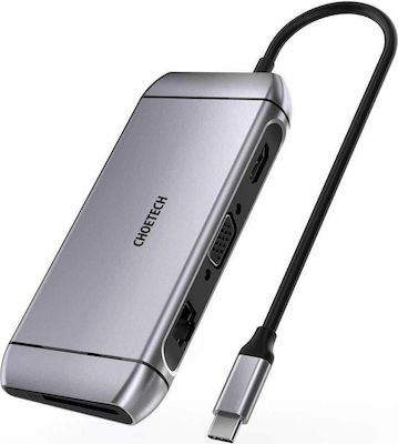 Choetech HUB-M15 USB-C Stație de andocare cu HDMI 4K PD Ethernet și conexiune 2 monitoare Gri