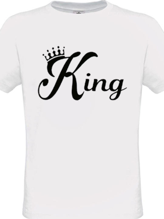 Herren-T-Shirt Weiß Baumwolle mit Stempel King - 266w (Weiß)