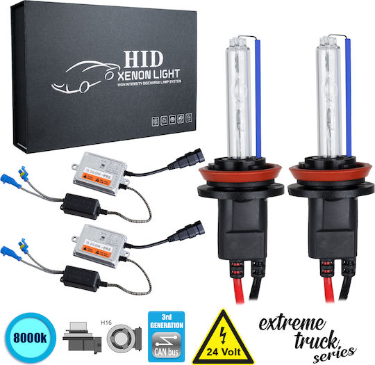 GloboStar Truck Xenon Kit Extreme Truck Series H16 CAN Bus 110W 24V 8000K Cold White