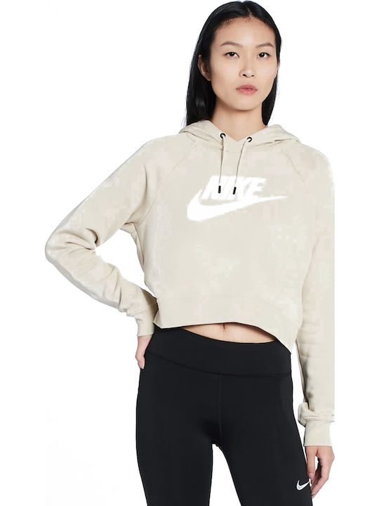 Nike Изрязан Дамски Суитшърт Худи Бежов
