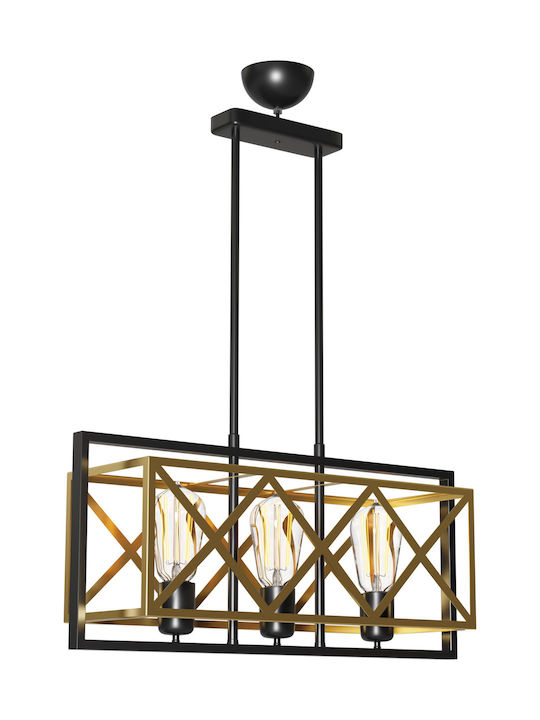 Alphab2b Pendant Light Three-Light Grid for Socket E27 Gold