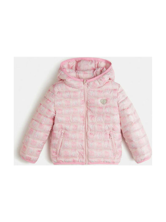 Guess Kids Quilted Jacket short Hooded Pink