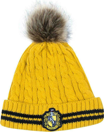 Harry Potter Hufflepuff Pom Pom Beanie Frauen Beanie mit Strickmuster in Gelb Farbe