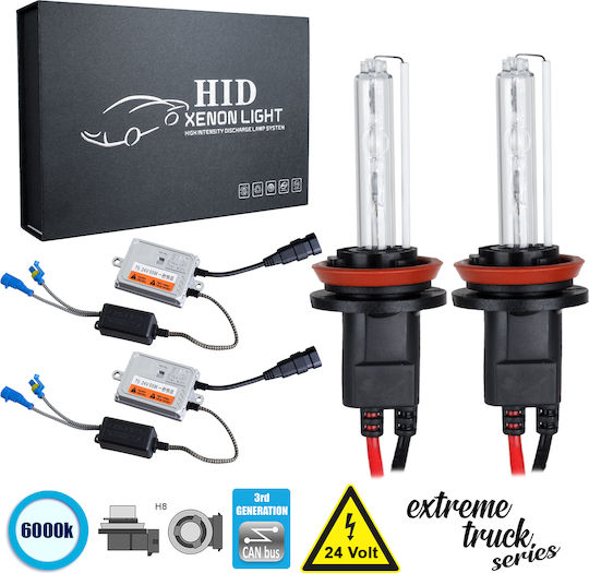 GloboStar Truck Xenon Kit Extreme Truck Series H8 CAN Bus 110W 24V 6000K Cold White