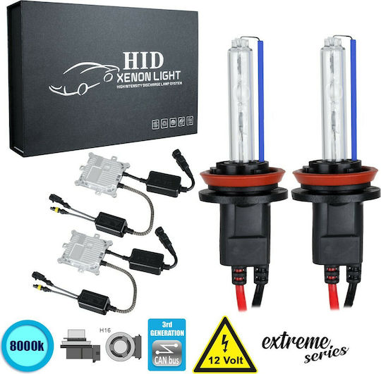 GloboStar Car Xenon Kit Extreme Series H16 CAN Bus 110W 9-16V 8000K Cold White