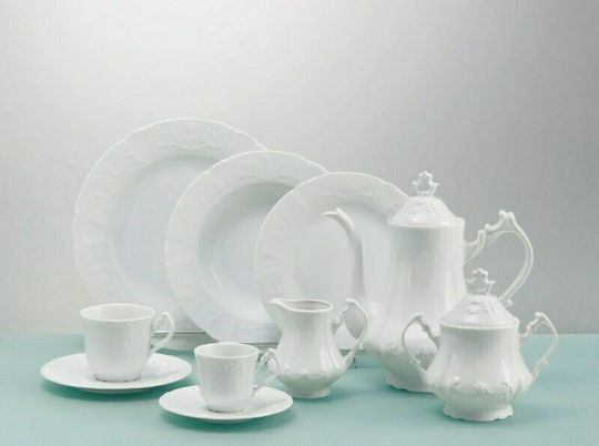 Cryspo Trio Regina Set Tassen Kaffee aus Porzellan Weiß 110ml 6Stück