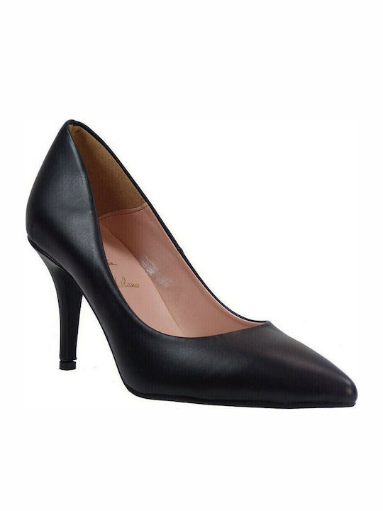 Leder Pumps mit Dünn mittelhohem Absatz Schwarz
