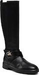 Calvin Klein Δερμάτινες Γυναικείες Μπότες Ιππασίας Μαύρες