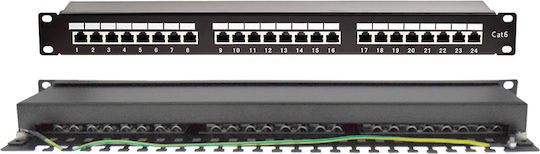 Patch Panel για Rack 1U 19" 24 Θυρών cat6a με Οδηγο Καλωδιων Μαύρο