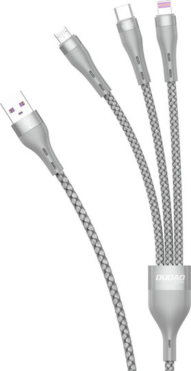 Dudao Braided USB to Lightning / Type-C / micro USB Cable Γκρι 1.2m (L20X)
