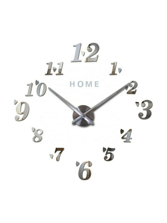 3D Wall Clock Sticker Plastic Silver