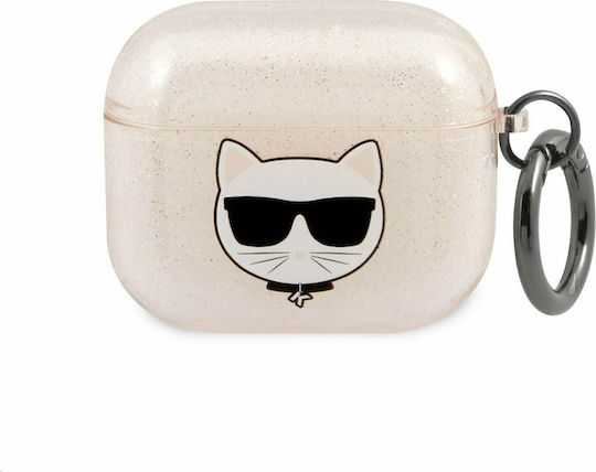 Karl Lagerfeld Glitter Choupette Θήκη Σιλικόνης με Γάντζο σε Χρυσό χρώμα για Apple AirPods 3