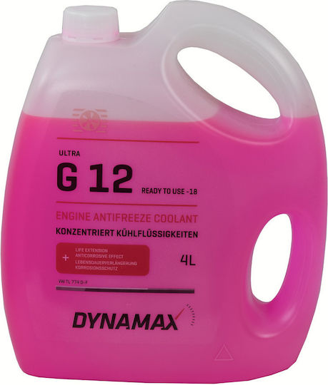 Dynamax Ultra 12 Αντιψυκτικό Παραφλού Ψυγείου Αυτοκινήτου G12 -18°C Ροζ Χρώμα 4lt