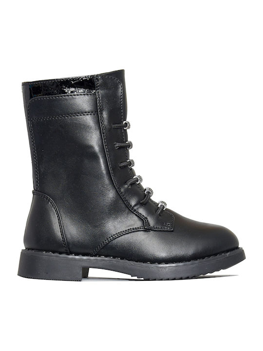 Lederne Kinderstiefel mit Schnürsenkeln Schwarz