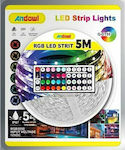 Andowl Rezistentă la apă Bandă LED Alimentare 12V RGB Lungime 5m Set cu Telecomandă și Alimentare SMD5050