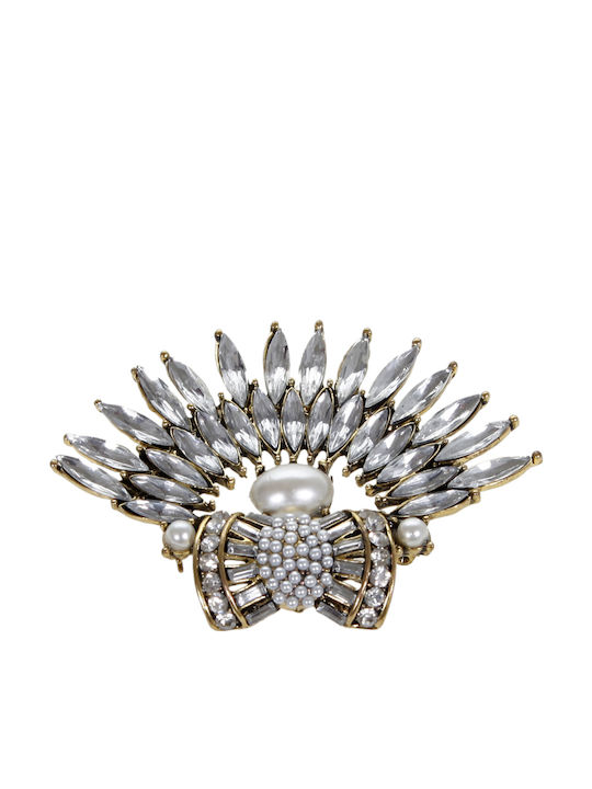 Pin Gegossen mit Acrylsteinen & Perle Weiß