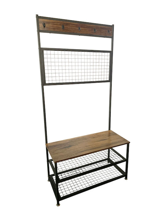 Chomp Hallway Furniture with Coat Rack & Shoe Cabinet Dark Brown / Black 90x42x185cm