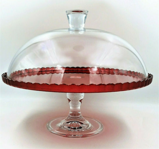 Pasabahce 95200 Kuchenständer Glas mit Deckel & Fuß Rot 32x25x27cm