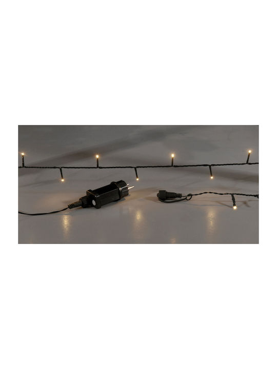 100 Light Bulb LED 5μ Warm White In String with Green Cable and Program 100led Μετασχηματιστή Πράσινο 5 Μέτρα Lianos