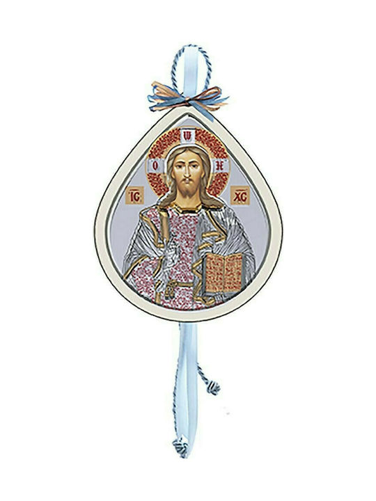 Slevori Heilige Ikone Kinder Amulett mit Jesus Christus Blue aus Silber SLE-17