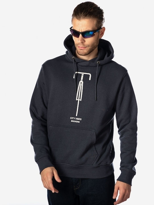 Brokers Jeans Men's Sweatshirt with Hood and Pockets Indigo