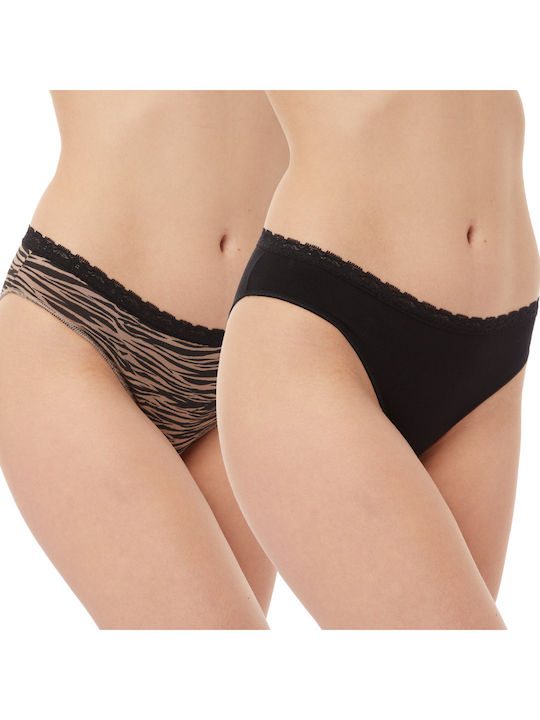 Minerva Fimelle Femeie Slip Negru / Animal Print