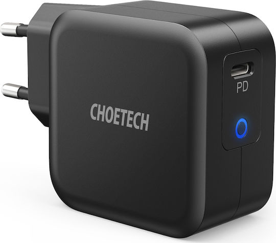 Choetech Φορτιστής με Θύρα USB-C και Καλώδιο USB-C 60W Power Delivery Μαύρος (Q6006)
