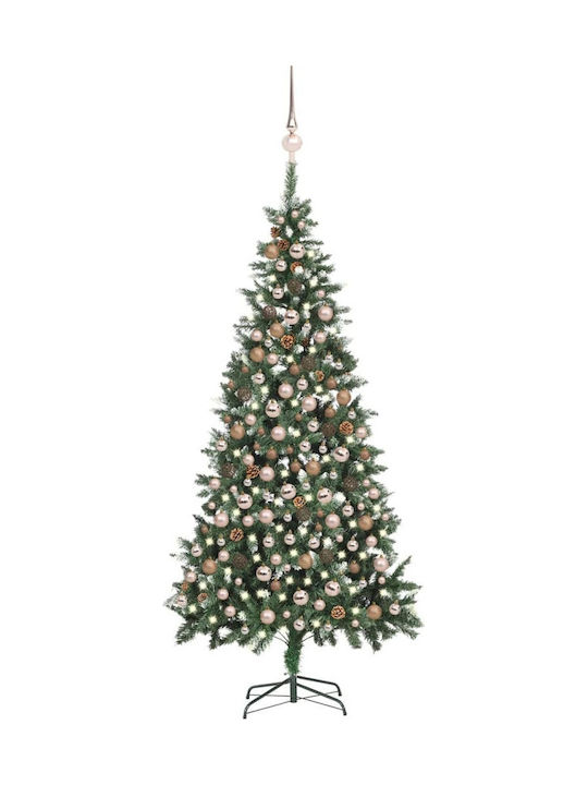 Decorated Christmas Green Tree with Metallic Base and LED Lighting H210cm