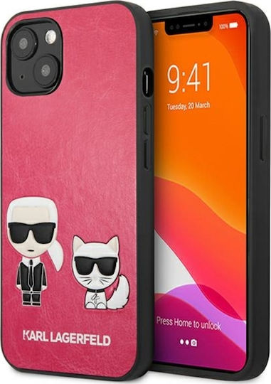 Karl Lagerfeld Ikonik Karl & Choupette Back Cover Synthetic Leather Fuchsia (iPhone 13 mini)
