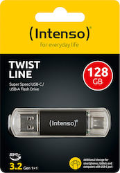 Intenso Twist Line 128GB USB 3.0 Stick με σύνδεση USB-A & USB-C Μαύρο