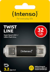 Intenso Twist Line 32GB USB 3.0 Stick με σύνδεση USB-A & USB-C Μαύρο