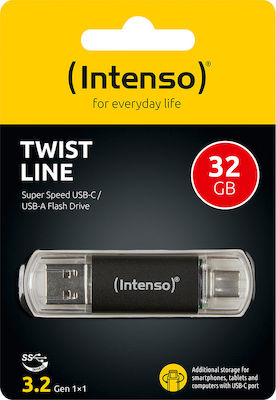 Intenso Twist Line 32GB USB 3.0 Stick με σύνδεση USB-A & USB-C Μαύρο