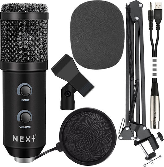 Next Kit Reverb Volume Комплект Кондензаторен Микрофон Шоково монтиран за Вокали Черен в Черен Цвят